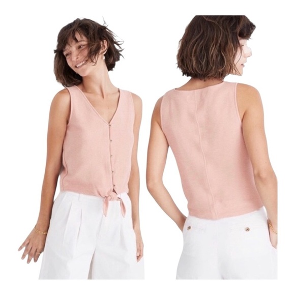 Madewell Tops - Madewell Blush Pink Button Front Tie Tank Top XS Minimalist Summer